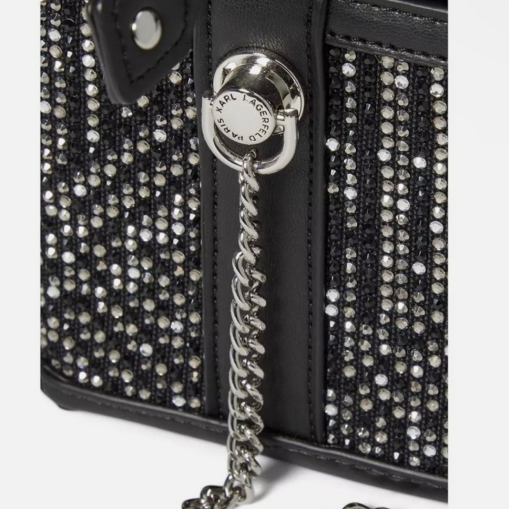 🖤▪️Karl Lagerfeld▪️Ikon Small Crossbody Black PVC w/ Crystals Limited Edition - Picture 4 of 7